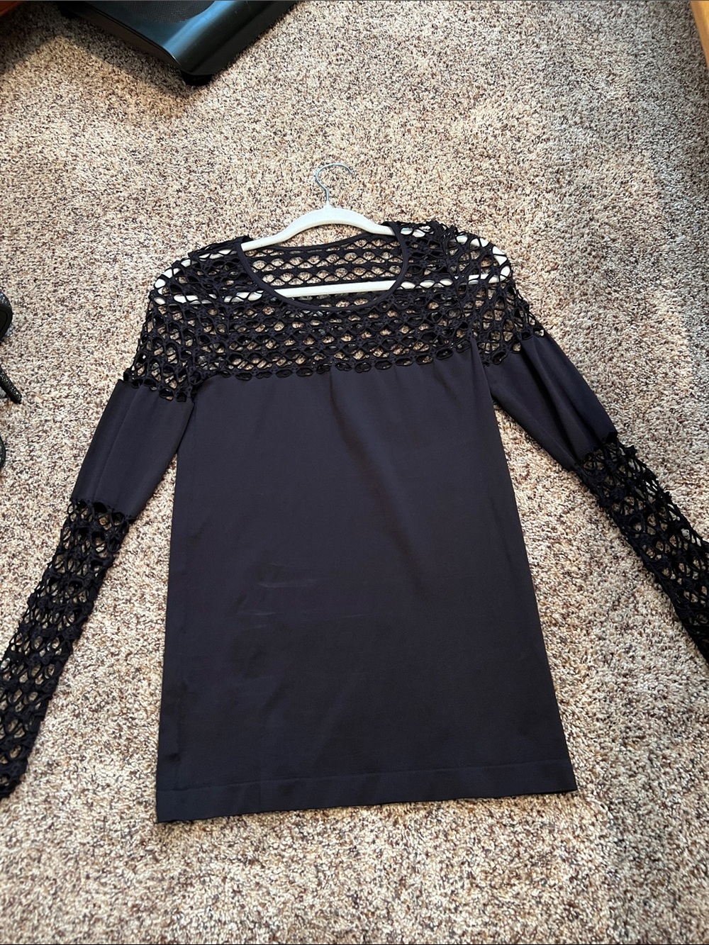 VENUS Black Long Sleeve Top with Lace Yoke